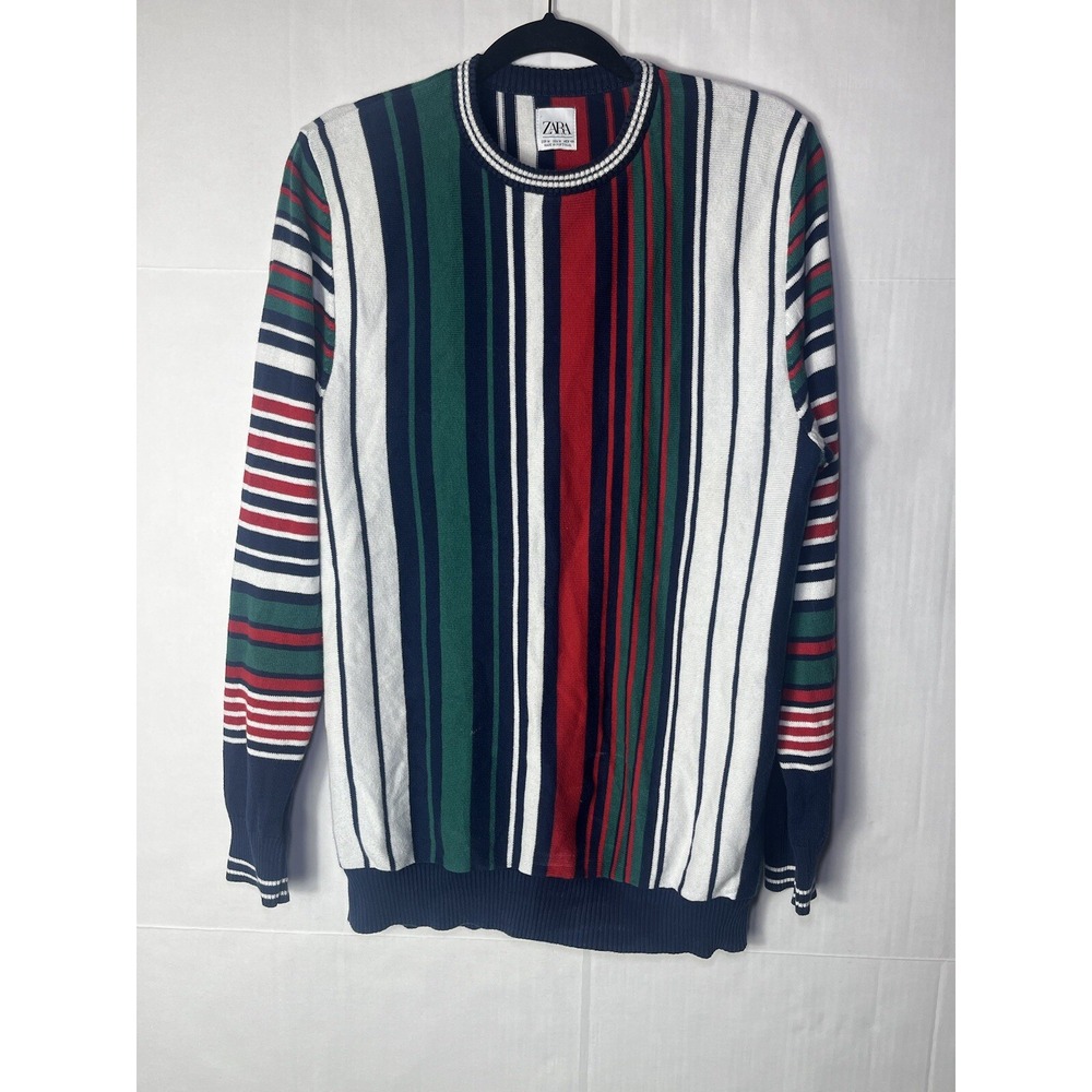 Zara Man Sweater Mens M Striped Long Sleeve Pullover Casual Made In Portugal